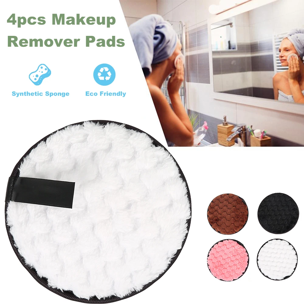 

4Pcs Makeup Remover Pads Reusable Bamboo Fiber Washable Rounds Cleansing Facial Cotton Make Up Removal Pads Tool Cosmetic