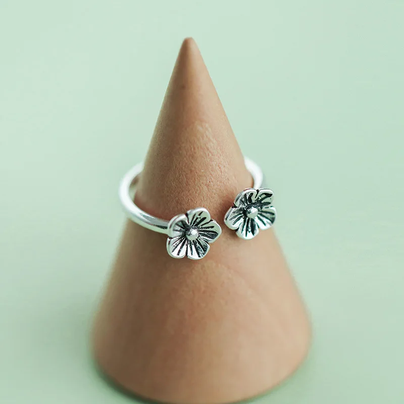 Женское Винтажное кольцо из стерлингового серебра 925 пробы с элегантным цветком