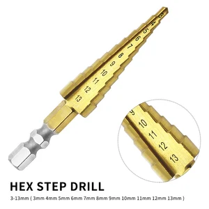 На возраст от 3 до 13 лет mm HSS шаг Core конус сверла бит шестнадцатеричный хвостовик проверочное Буровое Сверло для металла, дерева с HSS Титан покрытием шаг сверла по металлу