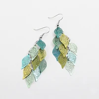 2021 new fashion bohemian long earrings unique natural real colorful leaf big earrings for women fine jewelry gift