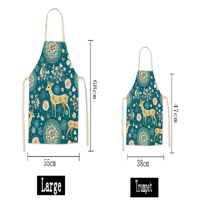 

1Pcs Kitchen Apron Christmas Elk Series Multifunctional Kitchen Apron Cotton Linen Apron High Quality