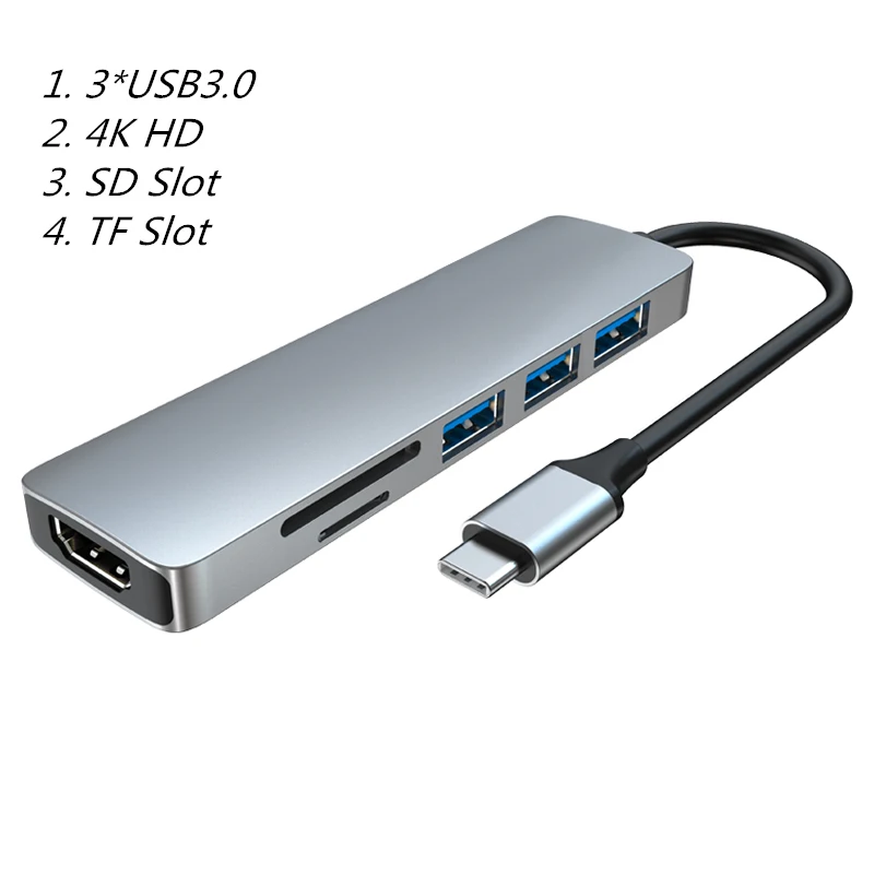 

USB C Hub to HDMI-compatible 4K Multi USB 3.0 HUB Converter PD Charge TF/SD 3.5mm Audio Jack for iPad Pro USB to Type C Adapter
