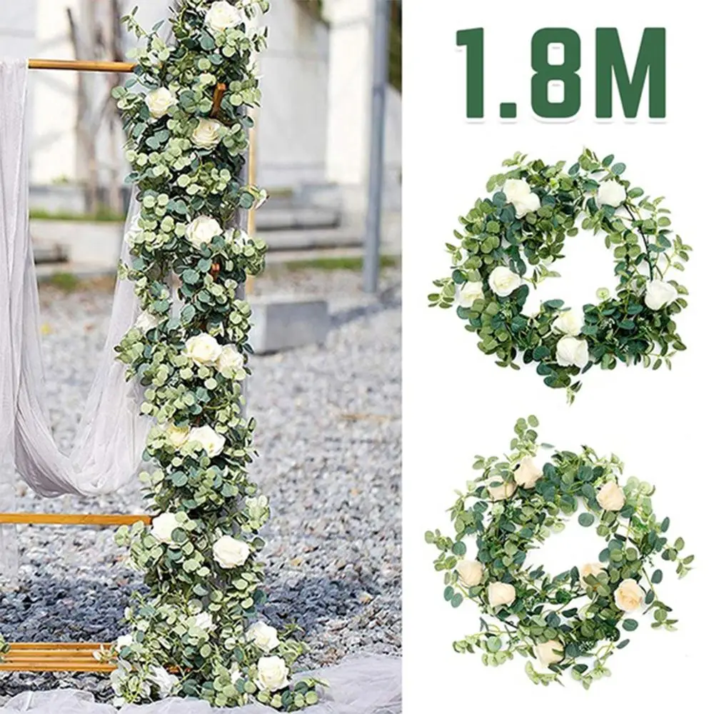 

1.8M Wedding Decorations Ivy Vine Artificial Flowers Arch Decor with Eucalyptus Green Leaves 8 Flowers Hanging Wall Garland