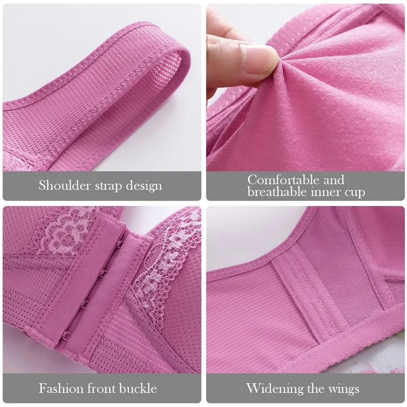 

Women Front Buckle Breathable Bra Wire Free Plus Size Underwear Widened Shoulder Straps Brassiere Comfort Female Summer Thin