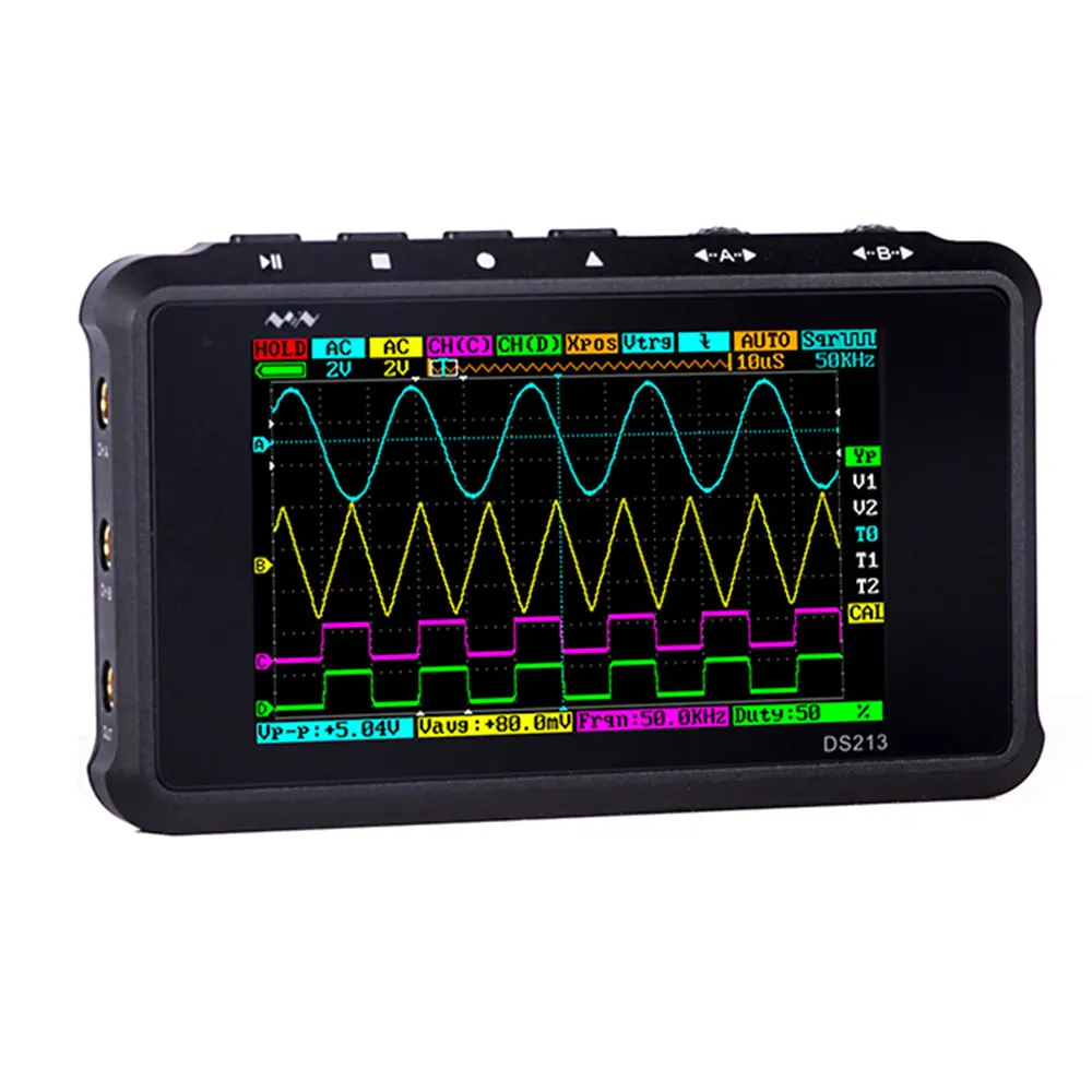 

Minidso Oscilloscope DS212 DS213 Handheld LCD Touch Screen USB Interface 1MHz 8MB 10MSa/s Coupling Mini Multimeter Oscilloscope