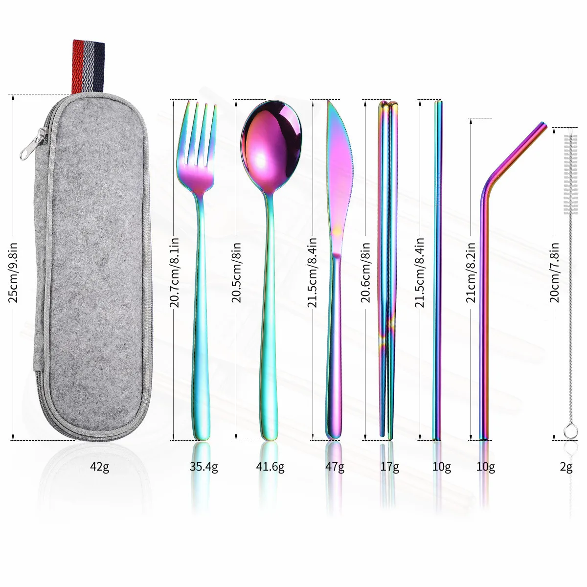 

Cutlery Stainless Steel Complete Forks Knives Set Reusable Rose with Pouch Gold Flatware