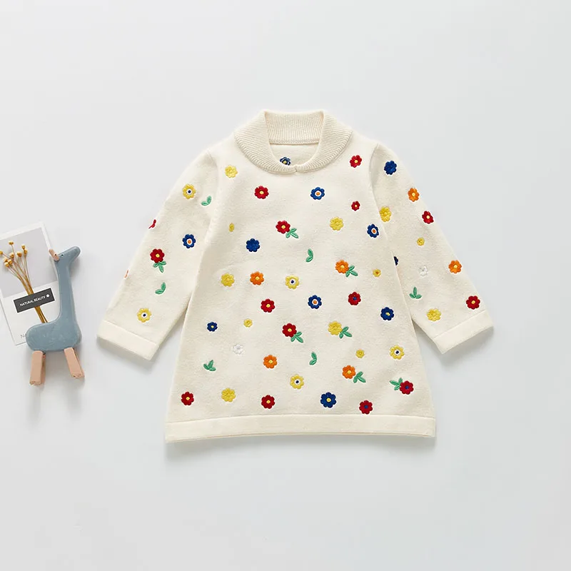 

Осень 2021, новинка, детское платье HAYANA, трикотажный наряд с вышивкой, платье для девочек с длинным рукавом и цветочным принтом