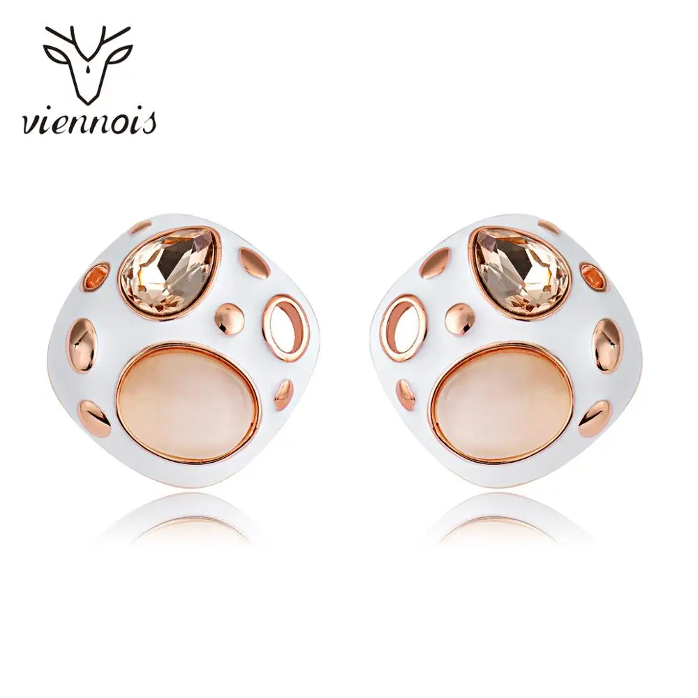 

Viennois Korean Style Stud Earrings for Women Sweet Cute Crystal Enamel Earrings Statement Earrings Fashion Jewelry Girls Gifts