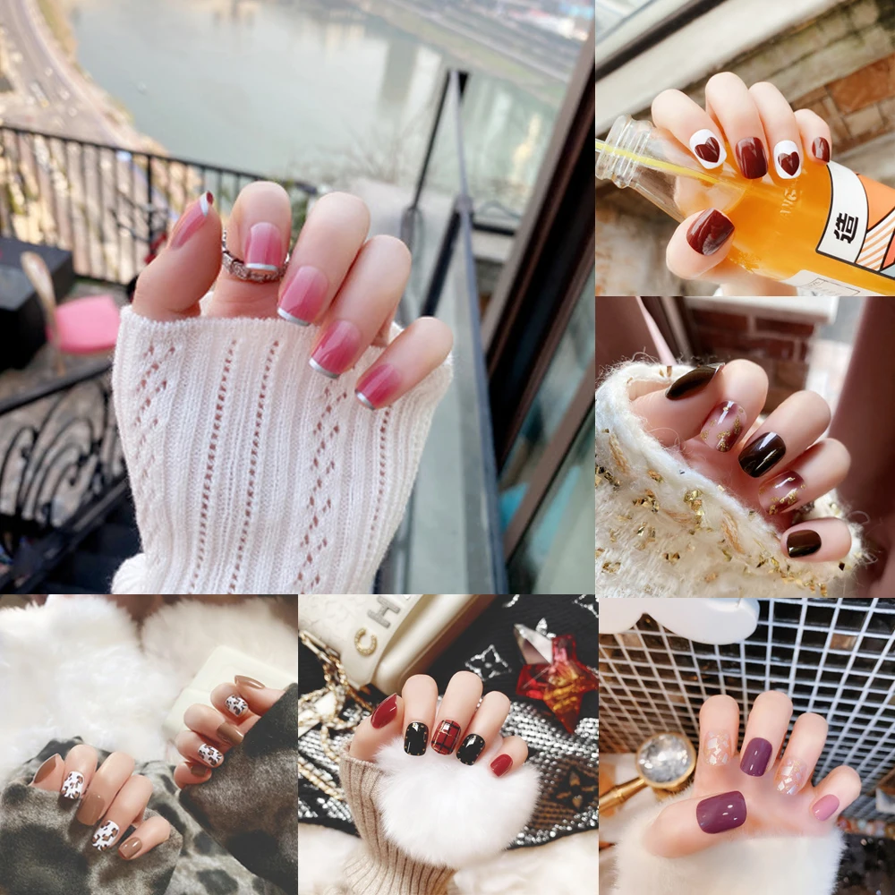 Фото Модные накладные ногти для женщин и девочек 24 шт. новые розовые градиентные цвета