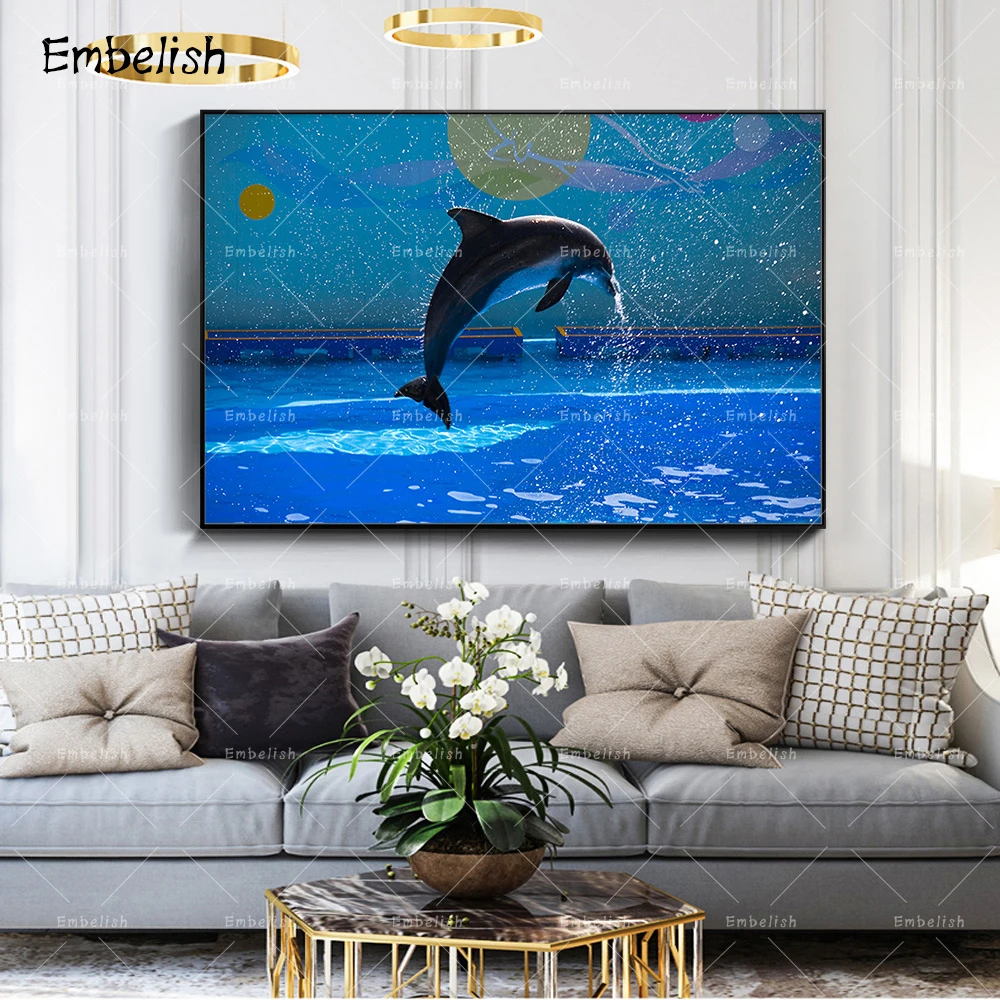 

Embelish 1 Pieces Jumping Dophin Underwater Animals Pictures For Living Room Modern Home Decor Wall Art HD Canvas Paintings