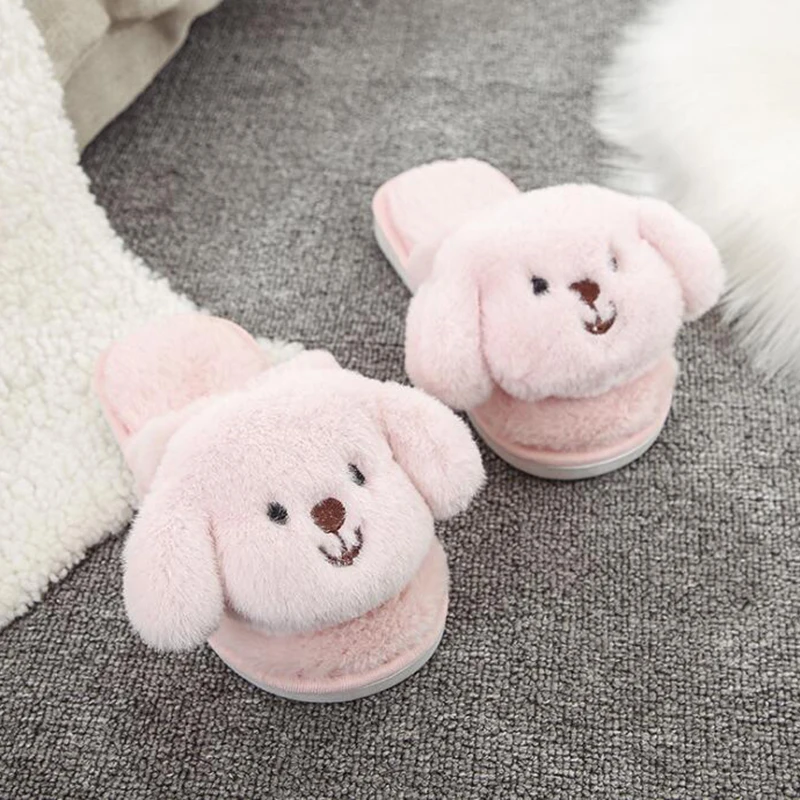 Детские зимние мягкие хлопковые тапочки с щенком Симпатичные домашние плюшевые
