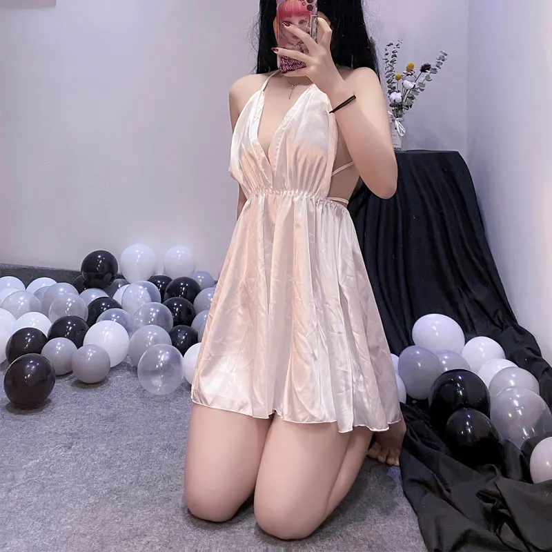

Wooa Sexy Pajamas Women's Summer Silk Sexy Shorts Pajamas Set Sweet Backless Ladies' Homewear Sexy Underwear Women