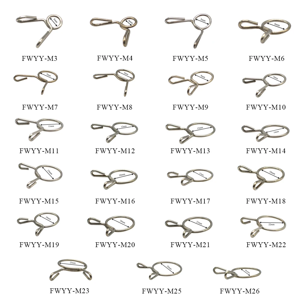 

10PCS Fuel Line Oil Air Tube Clamp Hose Spring Clip Fastener For M3-M26 diameter