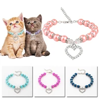 1pc for small dogs with love pendant pearl rhinestones cat collar jeweled necklace adjustable pet supplies