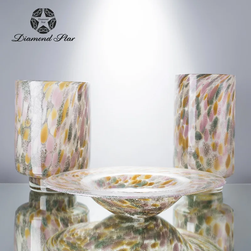 

Индивидуальное творчество разноцветная стеклянная ваза и набор фруктовых тарелок современный роскошный дом аксессуары в Гостиная украшен...