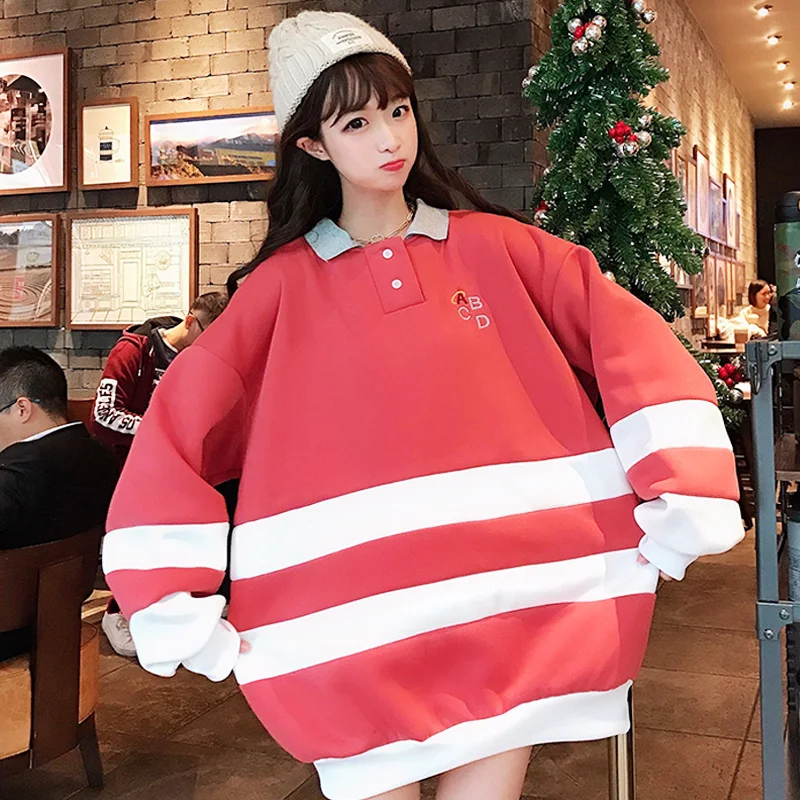 Свитшоты Женские полосатые топы с длинным рукавом Толстовка в стиле Харадзюку