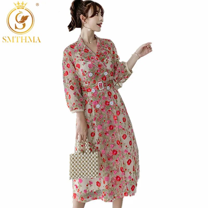 Женское платье с вышитыми цветами SMTHMA дизайнерское подиумное сетчатое лето
