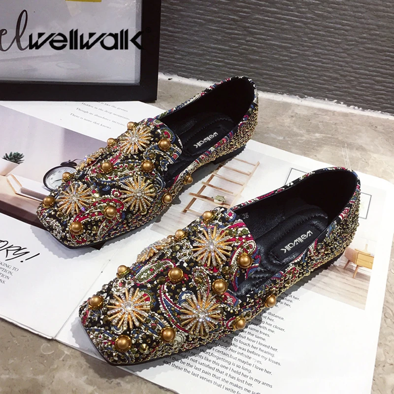 Лоферы с заклепками Женская обувь на плоской подошве Китайские тотемные