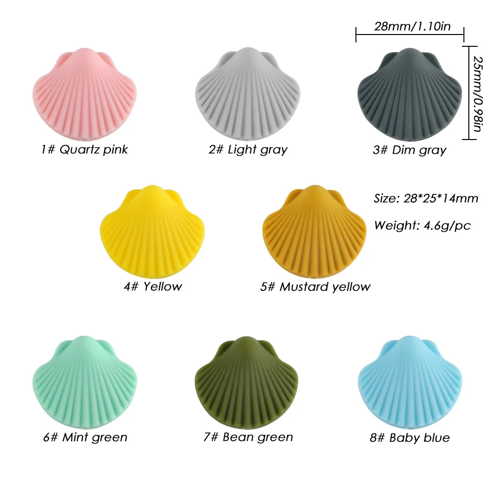 Sunrony-Cuentas de silicona con forma de concha de dibujos animados para beb&eacute;, mordedor Molar, cadena de chupete, accesorios de joyer&iacute;a, 10 Uds.-4