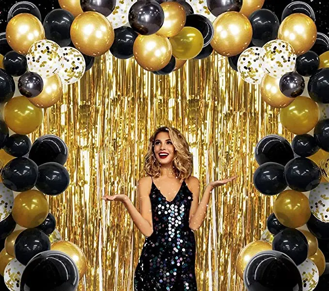 Черно-золотистые фотообои украшение в новый год 2022 фольгированные воздушные