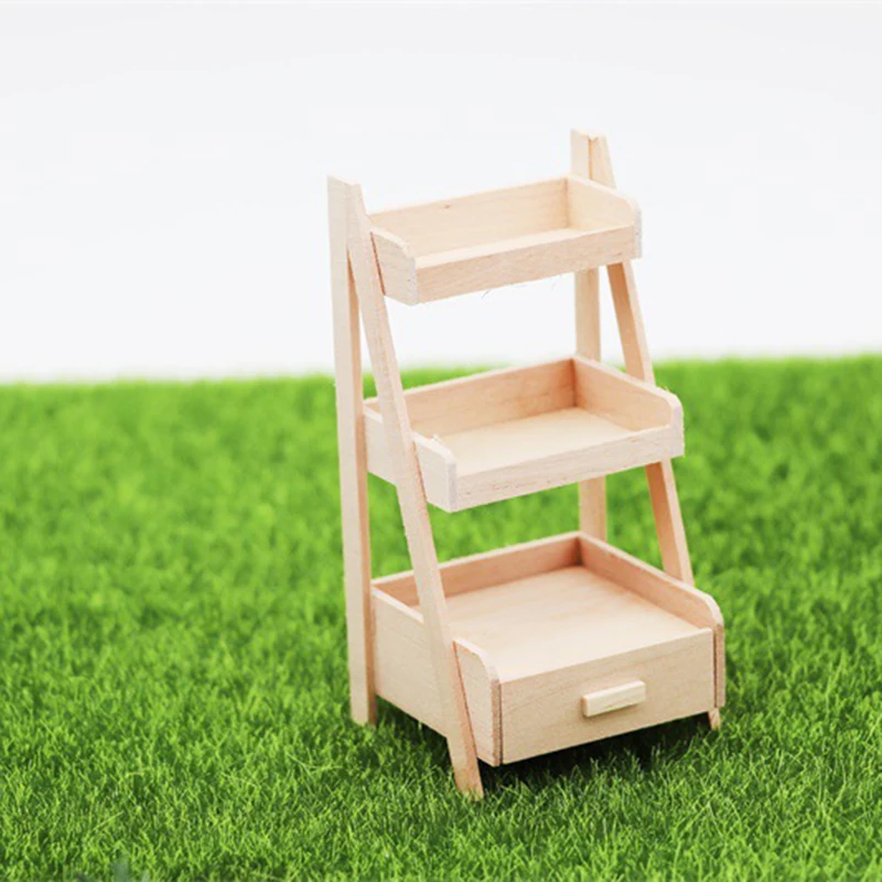 

Wooden Simulation Flower Stand Model Three Layer Wood Flower Stand Snack Rack 1/12 Doll House Miniatures Kids Toy CANQ889
