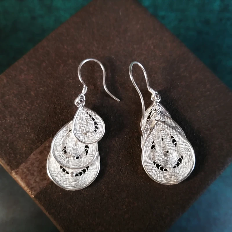 Серьги подвески женские из серебра 999 пробы с перьями|Серьги-подвески| |