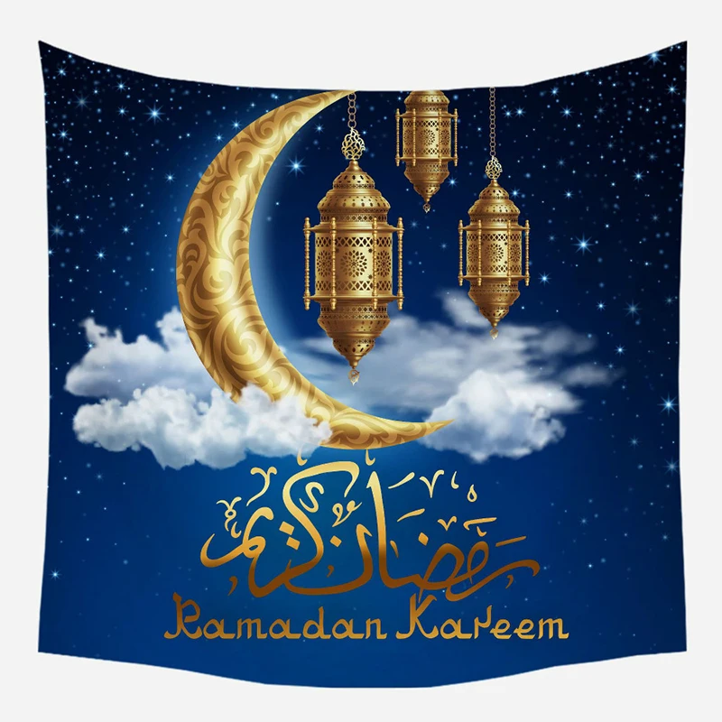 ZLJQ Ramadan Tapestry Gold Glitter Eid Mubarak Banner Decorations Muslim Festival Cake Topper Kareem Islamic Supplies | Дом и сад