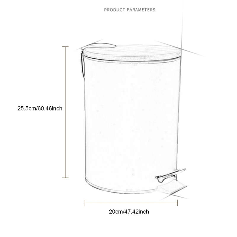 

Stainless Steel Trash Can with Bamboo Lid 3L Step-on Garbage Container Trash Bin for Kitchen Bathroom Bedroom White