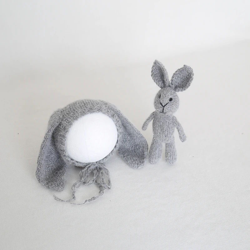hat and toy Ангорская шапочка для новорожденных, вязаная шапка с мишкой Тедди, набор одинаковых игрушек, реквизит для фотосессии, классический пушистый капот с животным, наполнитель, игрушка - Цвет: hat and toy