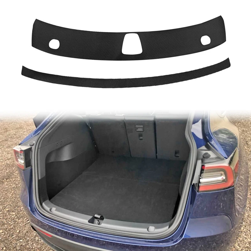 

NEW-2Pcs Car PU Leather Trunk Door Guard Strips Sill Plate Protector Rear Bumper Guard Trim Cover Strip for Tesla Model Y