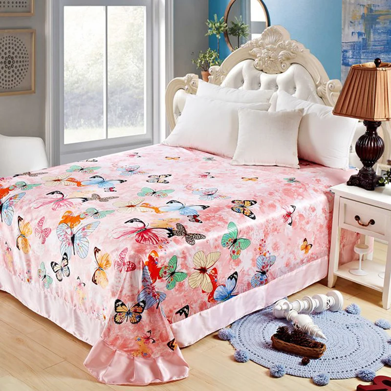 

Tribute Silk Full Queen 1Pcs Sheets Flat Bed Sheet Bedsheet Bedclothes Bedding Home Hotel 230*250cm Bed Linens Bedroom