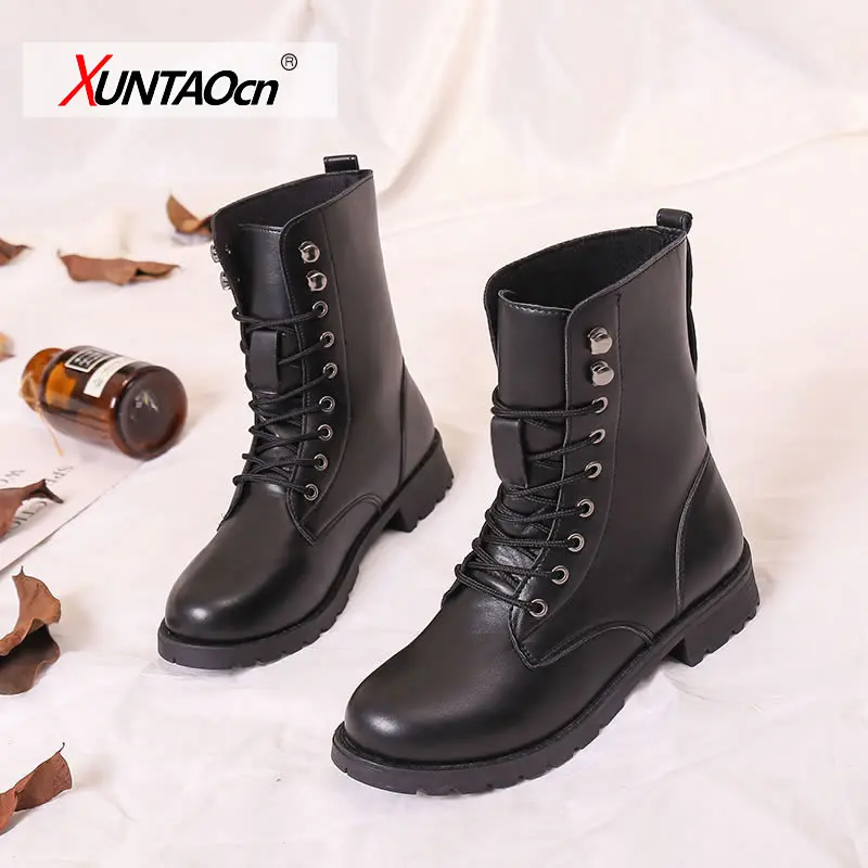 

Rimocy White Black PU Leather Ankle Boots Women Autumn Winter Round Toe Lace Up Shoes Woman Fashion Motorcycle Platform Botas