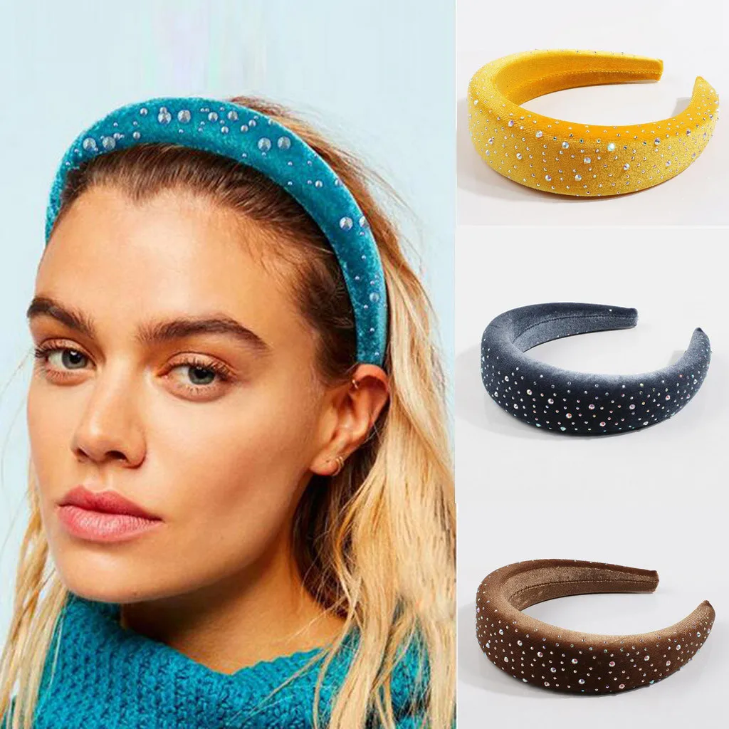 Женский бархатный тюрбан стразы модный обруч для волос с мягкой подкладкой