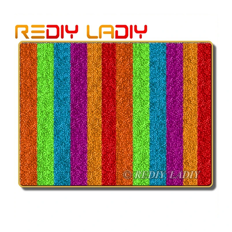 

Latch Hook Rug Kits Crocheting Carpet Rug Rainbow Stripe Acrylic Yarn Printed Canvas Cushion Mat Crochet Tapestry Hobby & Crafts