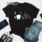 Летняя футболка большого размера, повседневная женская футболка с рисунком любовного дантиста и зубов, уличная одежда, обычный Топ, футболка