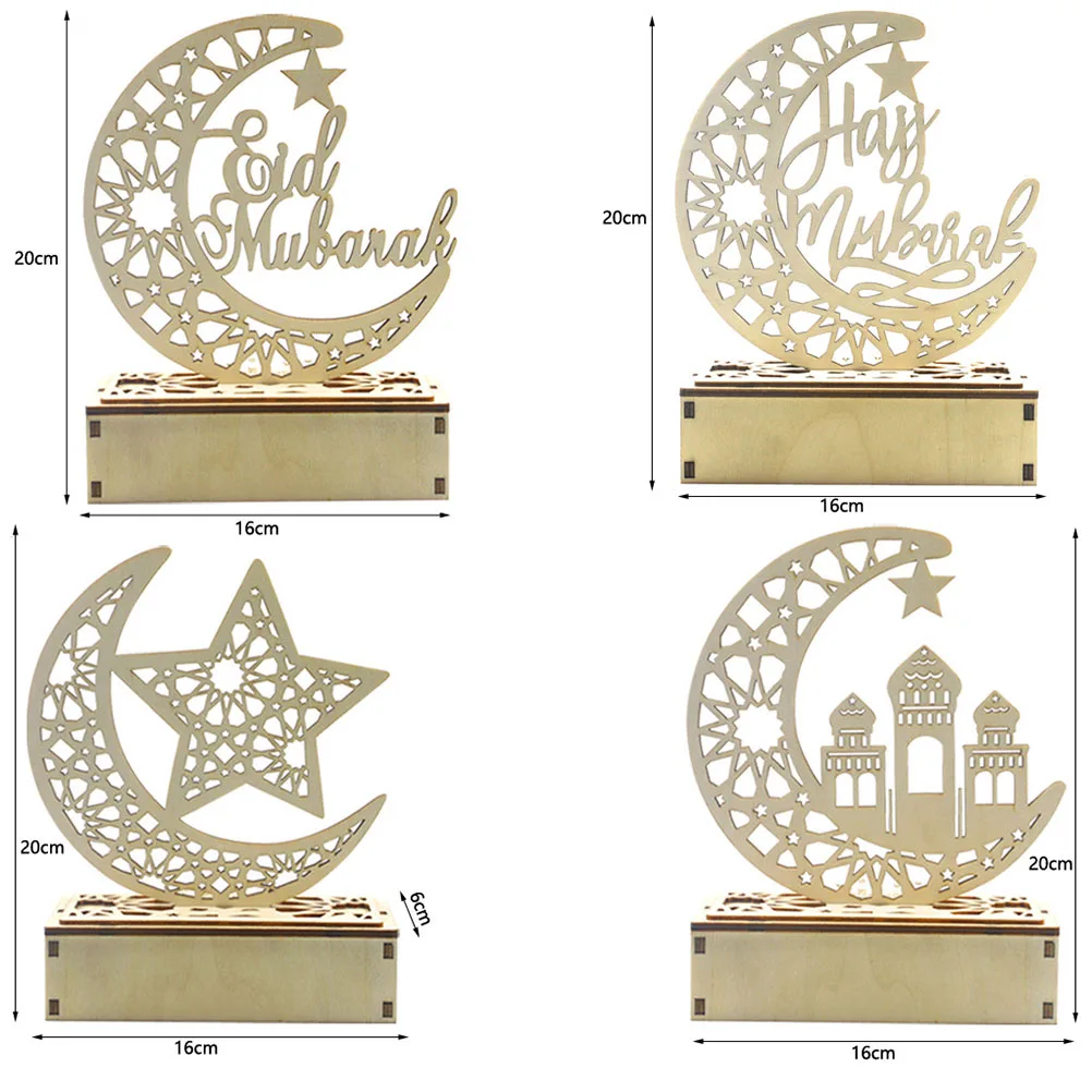 

1 Pcs Ramadan Wooden Decorations Eid Mubarak Ornament Moon Star Islam Pendant Plate For Home Desktop Decoration