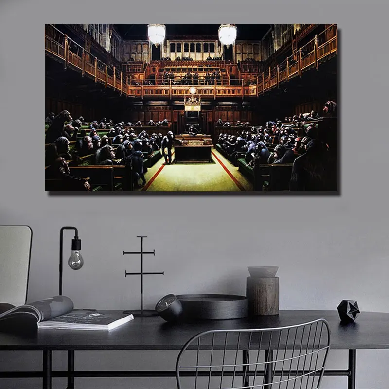 

Modern Wall Art Abstract Canvas Painting Banksy Monkey Parliament Posters And Prints Pictures For Living Room Home Decoration