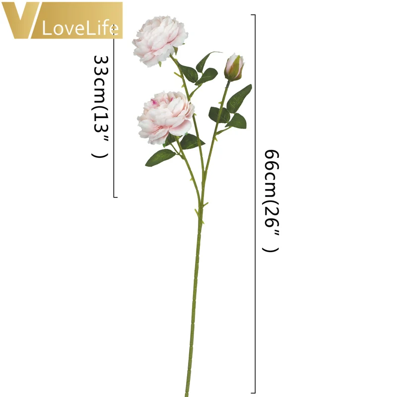 3 головки Искусственные цветы розы Букет шелковых цветок розового цвета и