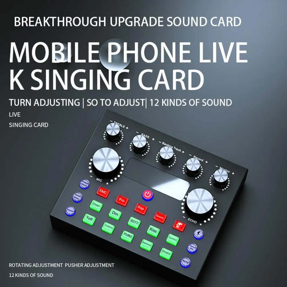 

V8S Sound Card Upgraded Multiple Sound Effect Black Live Streaming Bluetooth-compatible Voice Changer for Mobile Phone