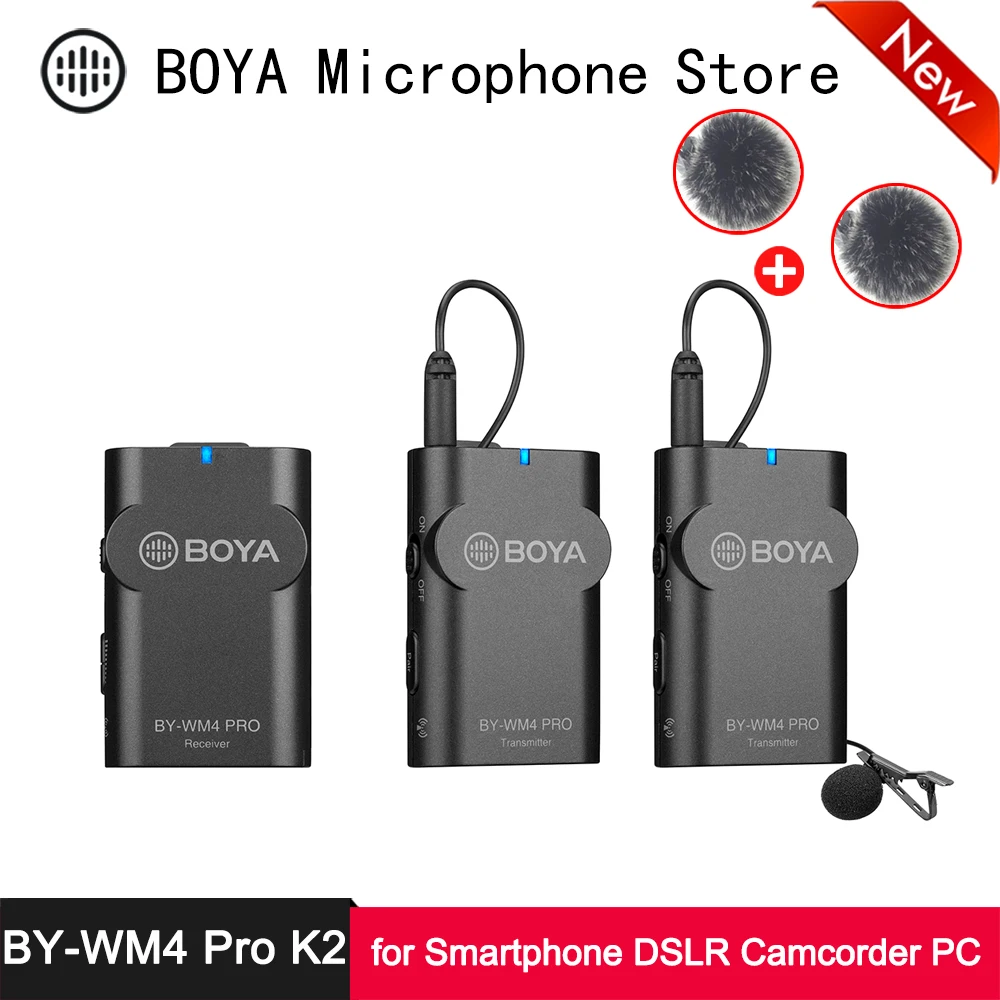 

BOYA BY-WM4 Pro K2 Wireless Lavalier Microphone 2.4G Dual Channel System 60m Range Mic for Smartphones DSLR Camera Camcorder PC
