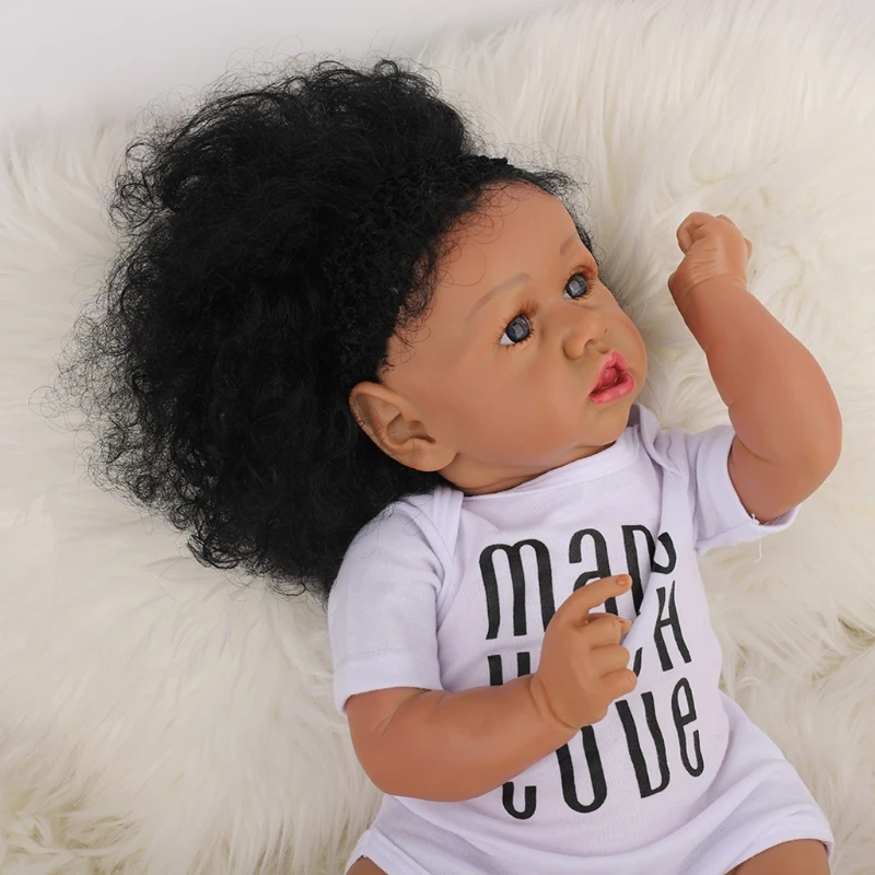 

23inch Baby Play Doll Washable African Girl Doll Realistic Newborn Doll 54DA