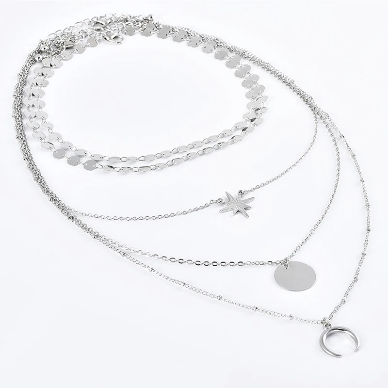 Женское Ожерелье 5 шт./компл. многослойное ожерелье серебряного цвета с