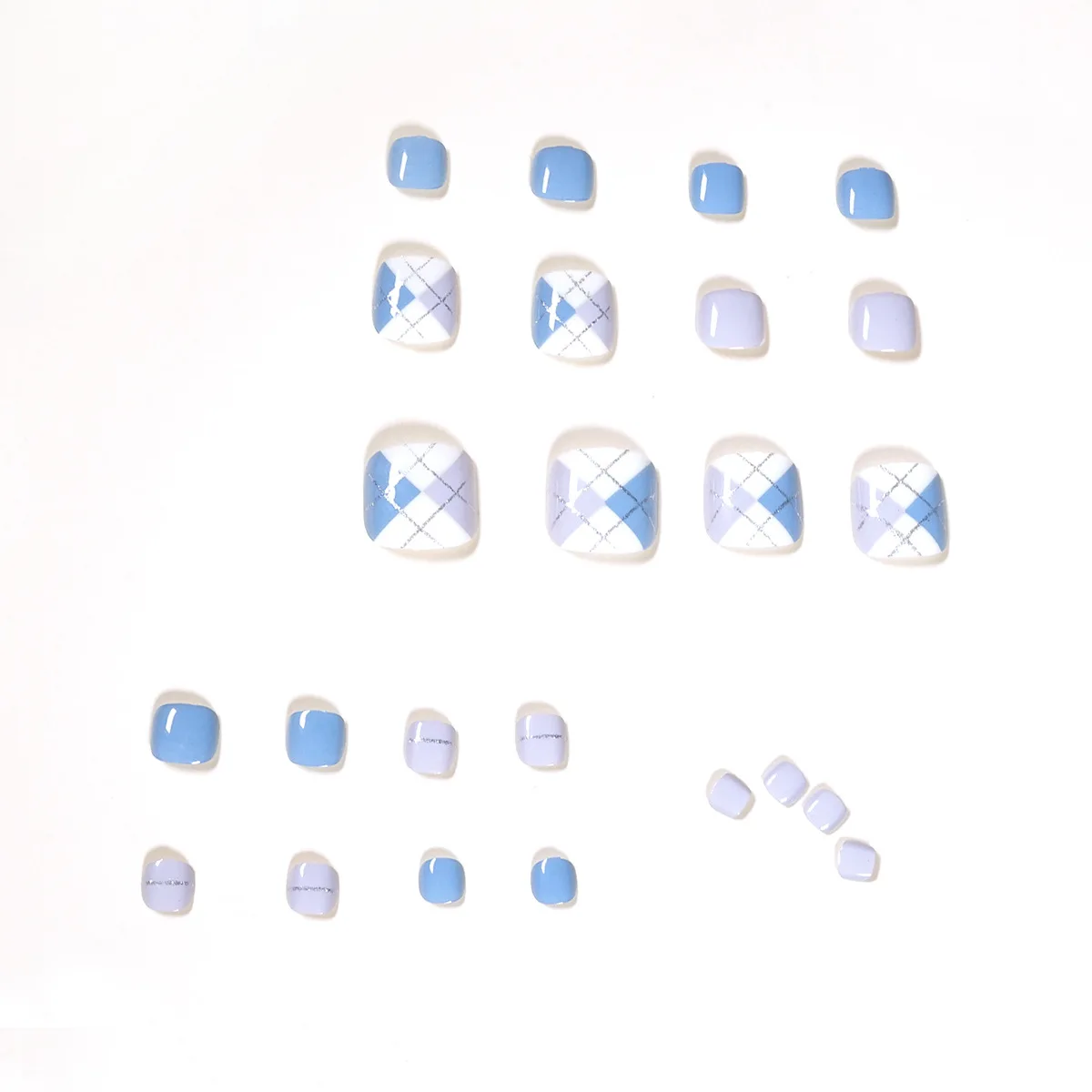 

24pcs Blue White ToeNails Patch Glue Type Removable Short Paragraph Manicure Fashion False ToeNails Patch CIN6 899