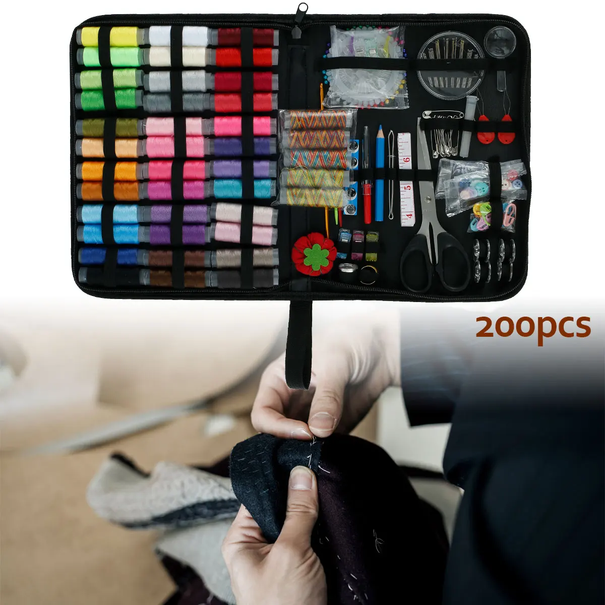 

200pcs Sewing Kit DIY Repair Sewing Set with Carrying Case Sewing Supplies Portable Mini Sewing Accessories for Beginner Adults