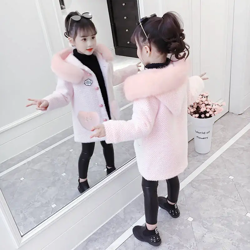 pink with fur Г. Осенне-зимняя детская верхняя одежда из искусственного меха норки для девочек детское плотное теплое пальто-кардиган клетчатые куртки для девочек-подростков Q296 - Цвет: pink with fur