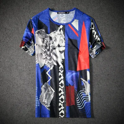 as picture Китайский стиль, Ретро стиль, 3d цветочный узор, роскошная футболка с коротким рукавом, летняя Новинка, качественная мерсеризованная хлопковая футболка, Мужская M-5XL - Цвет: as picture