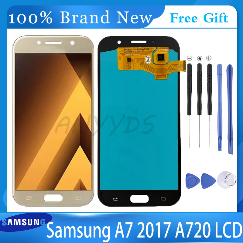 

100% Test AMOLED For Samsung Galaxy A7 2017 A720 A720F SM-A720F LCD Display + Touch Screen Digitizer Assembly For SM A720 Screen