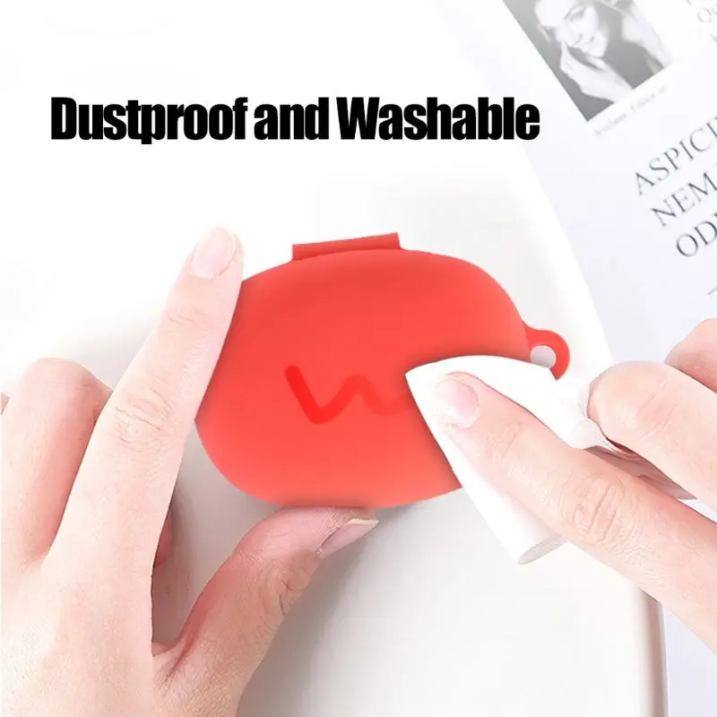 

Anti-fall Washable Dust-proof Protective Cover Silicone Case With Carabiner for realme Buds Q TWS Wireless Earphone