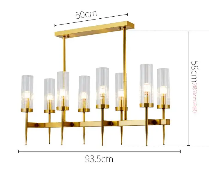 8 light L94cm Американская вилла RH столовая Эдисон E27 Led подвесные светильники прямая пластина золотой металлический блеск лампы Led стержень подвесной светильник - Цвет корпуса: 8 light L94cm
