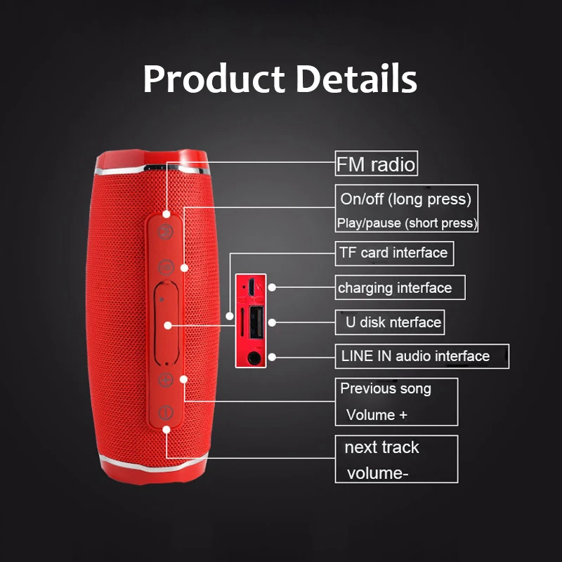 Уличная Bluetooth-колонка 20 Вт сабвуфер динамик TWS водонепроницаемый портативный